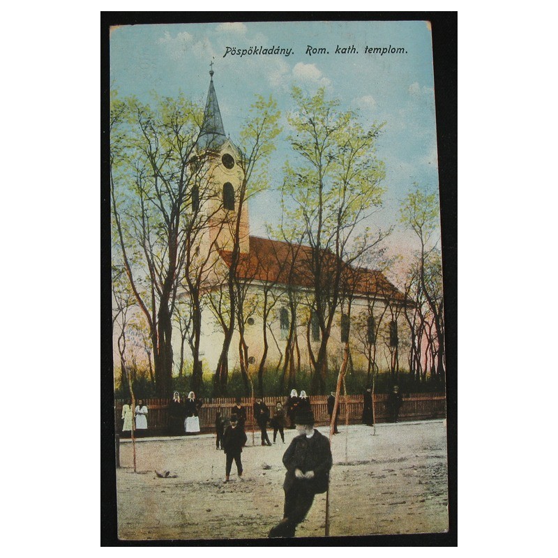 Püspökladány,  katolikus templom - vasuti bélyegzővel